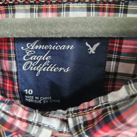American Eagle Outfitters Women's 10 Classic Plaid Button Down Red Cotton Fall - Picture 6 of 6